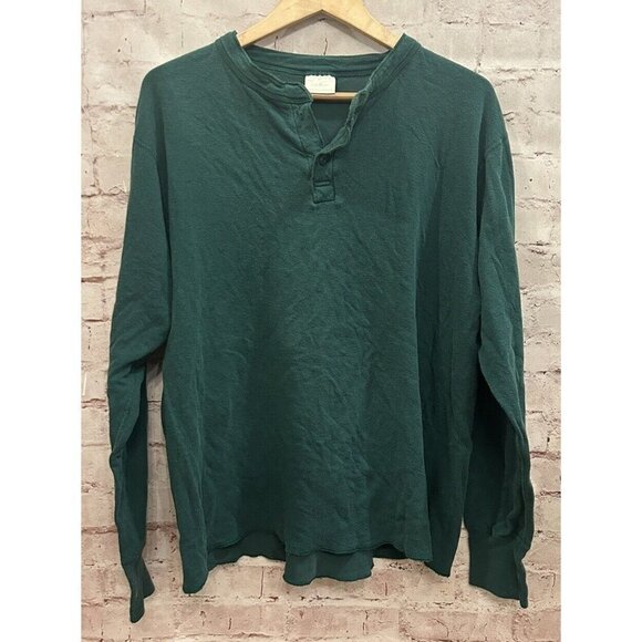 LL Bean Shirt Green River Driver’s Henley Mens L Cotton Wool Two Layer Vintage - Picture 1 of 4